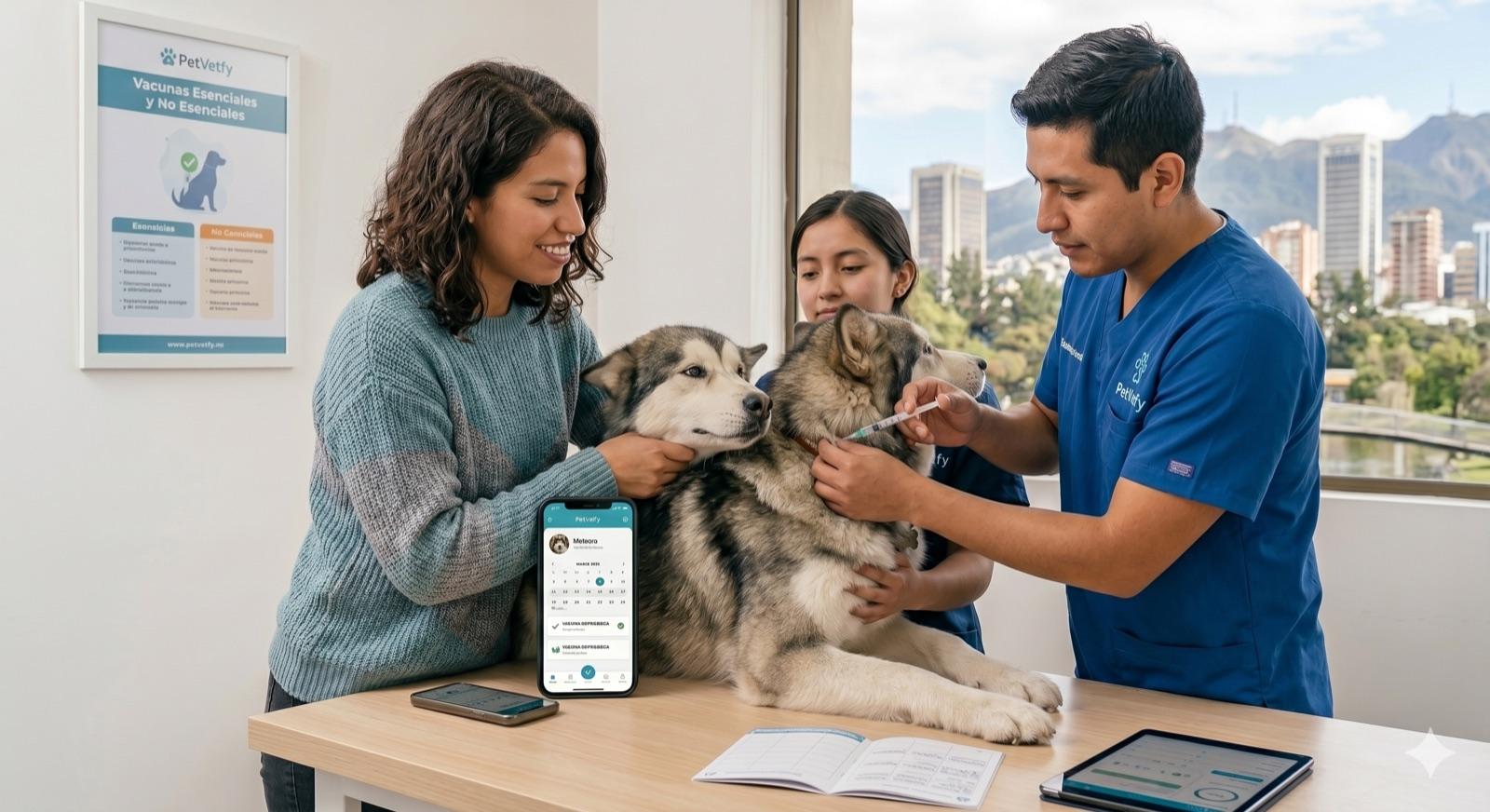 Veterinario vacunando a un perro siguiendo el calendario de vacunación para perros y gatos